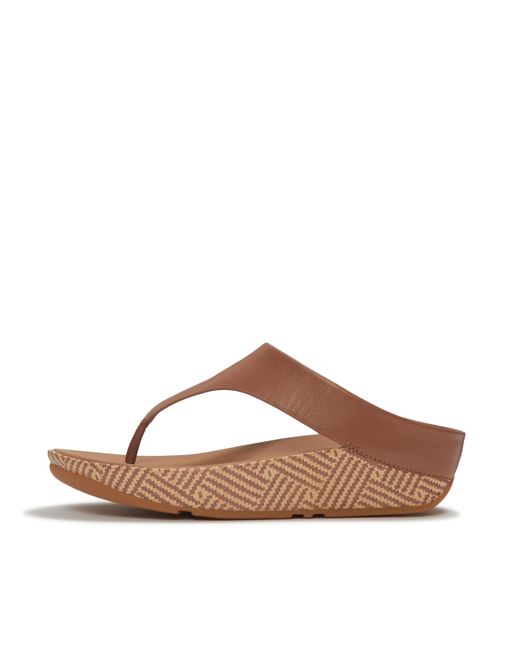Fitflop Brown Lulu Lux Graphic-Weave Leather Toe-Post Sandals