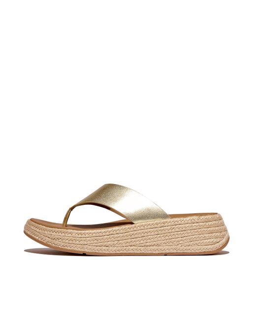 Fitflop Natural Women F-mode Espadrille Metallic-leather Flatform Toe-post Sandals, Markdown