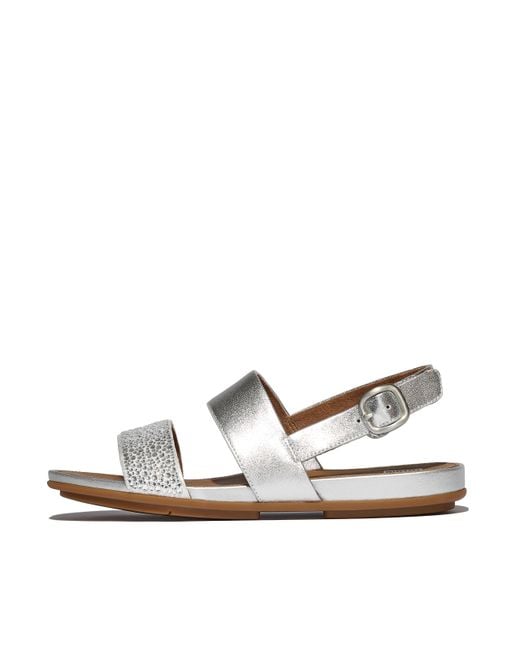 Fitflop White Gracie Crystal-Mix Leather Back-Strap Sandals Leather Crystal Covered Microfibre