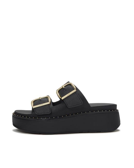 Fitflop Black Gen-Ff Max Buckle Tumbled-Leather Two-Bar Slides
