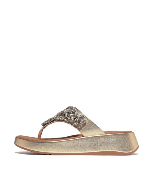 Fitflop Brown Women F-mode Jewel-deluxe Metallic-leather Flatform Toe-post Sandals, Markdown