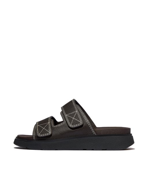 Fitflop Black Gen-ff Mens Stitch-detail Two-bar Tumbled-leather Slides for men