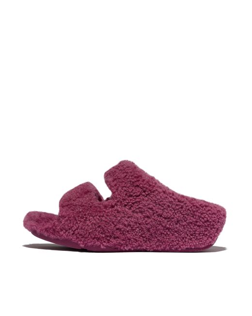 Fitflop Purple Shuv Curly-Shearling Two-Bar Slides