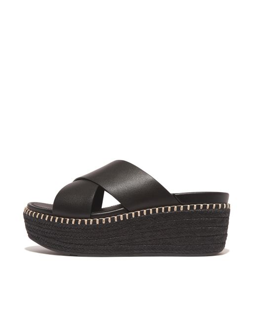 Fitflop Women Eloise Espadrille Leather Wedge Cross Slides, Outlet in Black  | Lyst UK