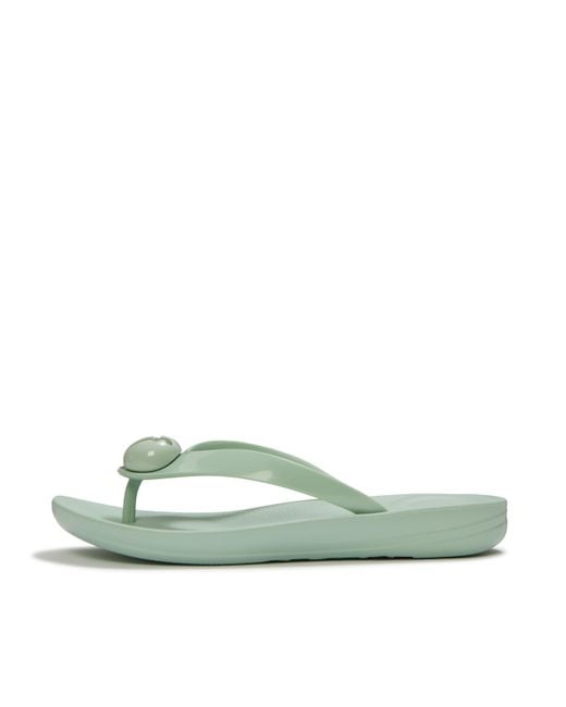 Fitflop Green Iqushion Glossy-Button Flip-Flops
