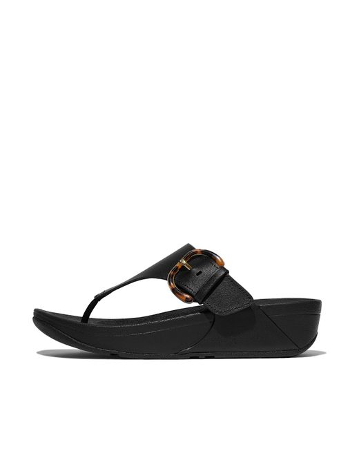 Fitflop Black Lulu Resin-Buckle Leather Toe-Post Sandals, Markdown, All, Size: Uk