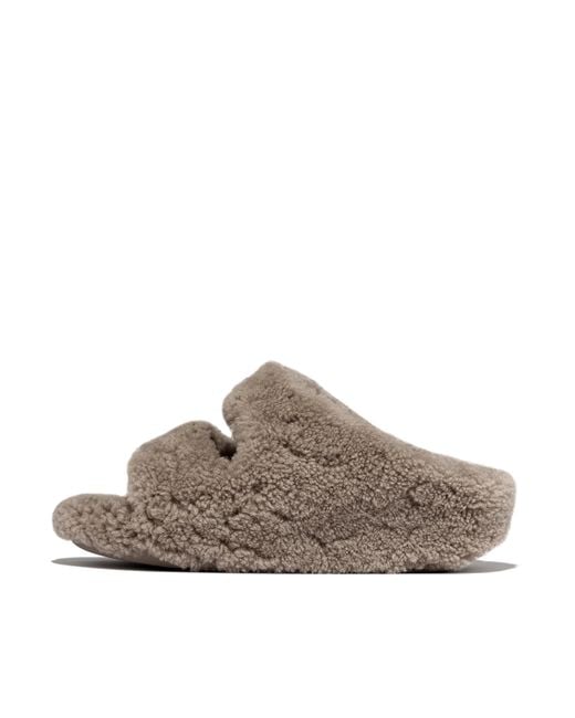 Fitflop Brown Shuv Curly-Shearling Two-Bar Slides