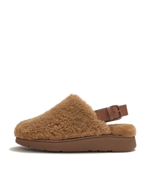 Fitflop Brown Gen-Ff Shearling Back-Strap Mules Leather/Shearling, Terracotta, Size: Uk