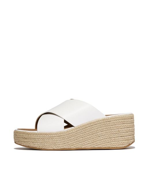 Fitflop Natural Platfforms Espadrille Leather Wedge Cross Slides