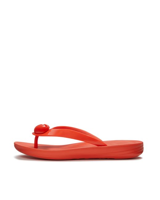 Fitflop Red Iqushion Glossy-Button Flip-Flops