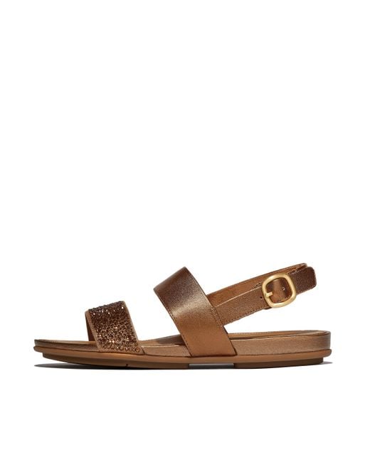 Fitflop Brown Women Gracie Crystal-mix Leather Back-strap Sandals Leather Crystal Covered Microfibre, Markdown