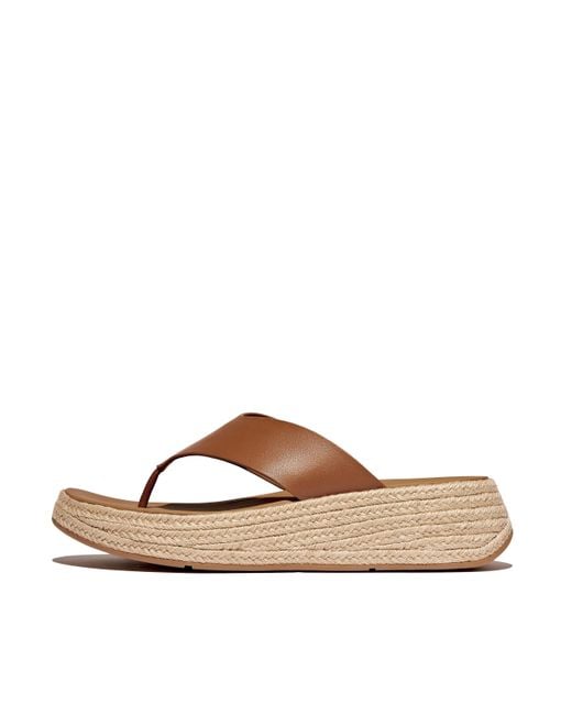 Fitflop Brown Women F-mode Espadrille Leather Flatform Toe-post Sandals, Markdown