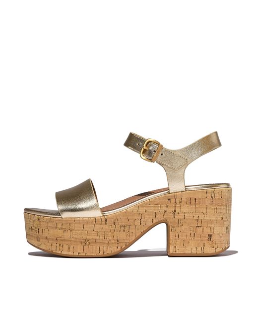 Fitflop Natural Women Platfforms Leather/cork Heeled Ankle-strap Sandals