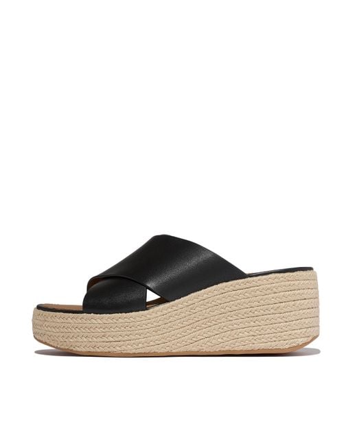 Fitflop Black Platfforms Espadrille Leather Wedge Cross Slides