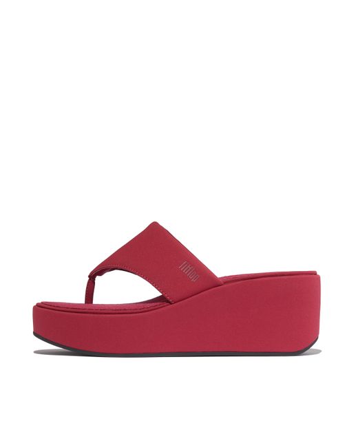 Fitflop Red Platfforms Wedge Toe-Post Sandals Fabric, Berry, Size: Uk
