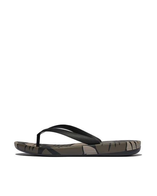 Fitflop Black Iqushion Mens Leaf-print Ergonomic Flip-flops Pu for men