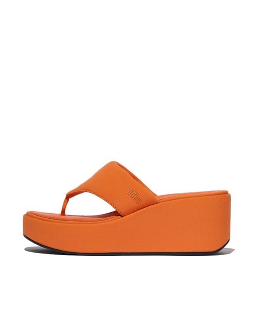 Fitflop Orange Platfforms Wedge Toe-Post Sandals Fabric