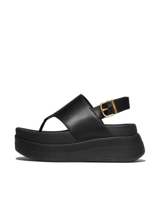 Fitflop Black Women F-mode Stack Leather Back-strap Toe-post Sandals
