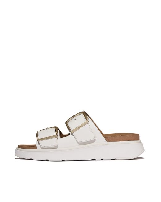 Fitflop White Gen-Ff Buckle Two-Bar Leather Slides