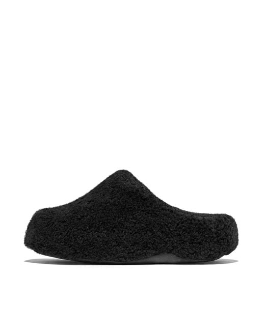 Fitflop Black Shuv Curly-Shearling Clogs
