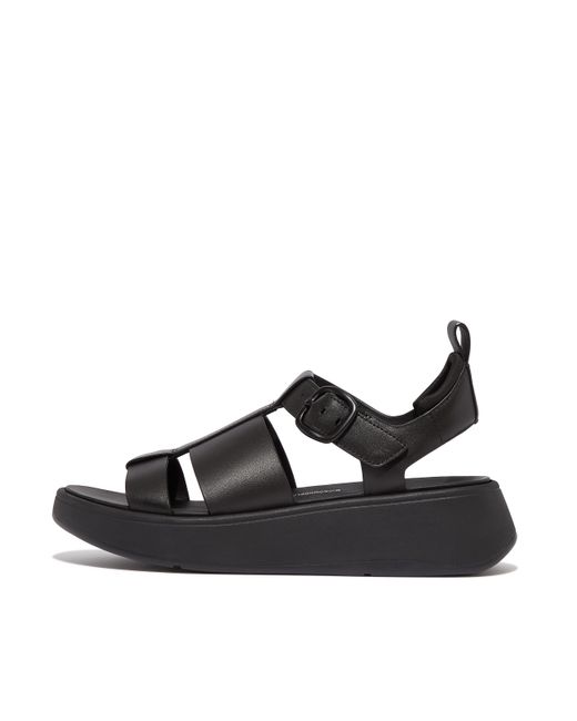 Fitflop Black F-Mode Leather Flatform Fisherman Sandals