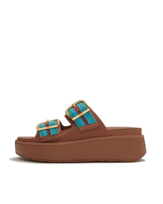 Fitflop Brown Gen-Ff Max Buckle Stripe-Webbing Two-Bar Slides