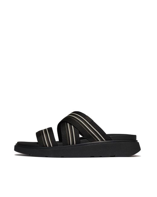 Fitflop Black Gen-Ff Stripy-Webbing Strappy Slides for men
