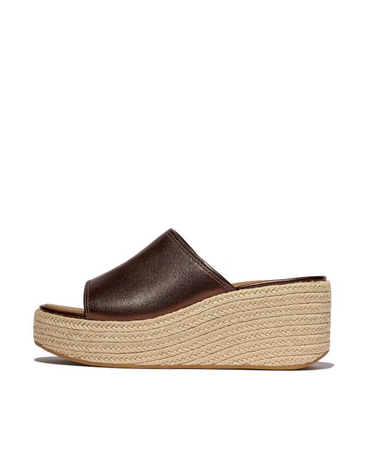 Fitflop Brown Women Platfforms Espadrille Metallic-leather Wedge Slides