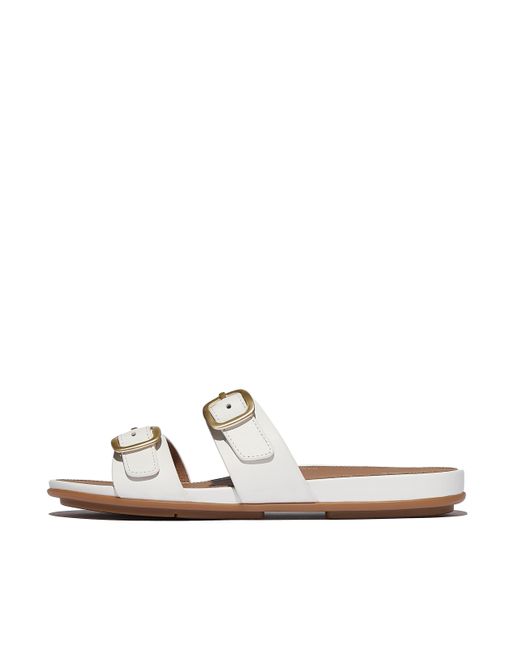 Fitflop White Women Gracie Matt-buckle Two-bar Leather Slides, Markdown