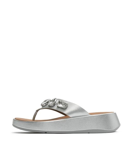 Fitflop White F-Mode Ultra-Jewel Metallic-Leather Toe-Post Sandals