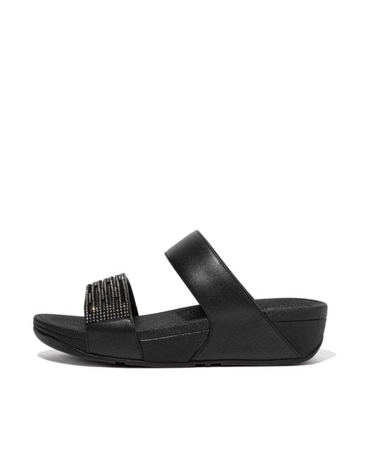 Fitflop Black Women Lulu Lasercrystal Leather Slides, Outlet