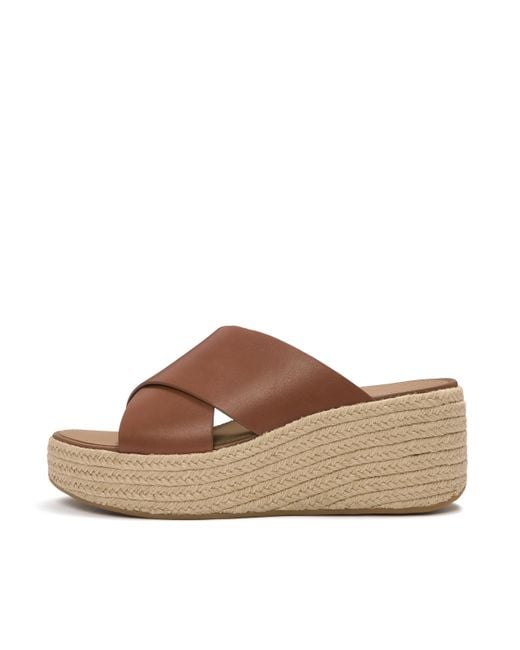 Fitflop Brown Platfforms Espadrille Leather Wedge Cross Slides