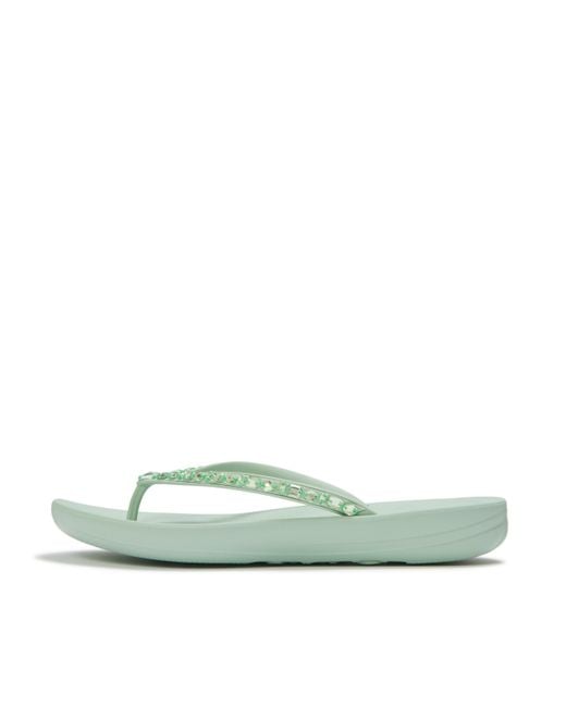 Fitflop Green Iqushion Multi-Crystal Ergonomic Flip-Flops