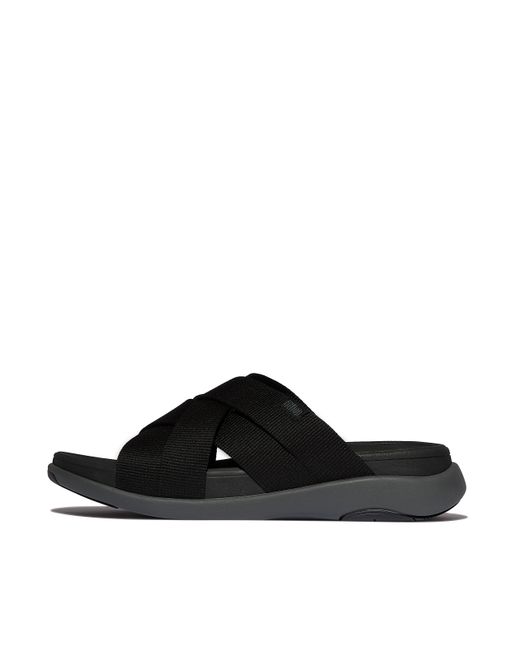 Fitflop Black F-mode Go Mens Webbing Strappy Slides Polyester, Markdown for men