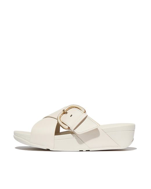 Fitflop White Women Lulu Resin-buckle Leather Cross Slides, Markdown