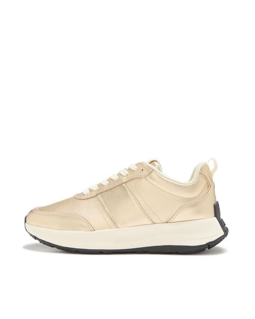 Fitflop Natural F-Mode Flow Leather Trainers, Platino, Size: Uk