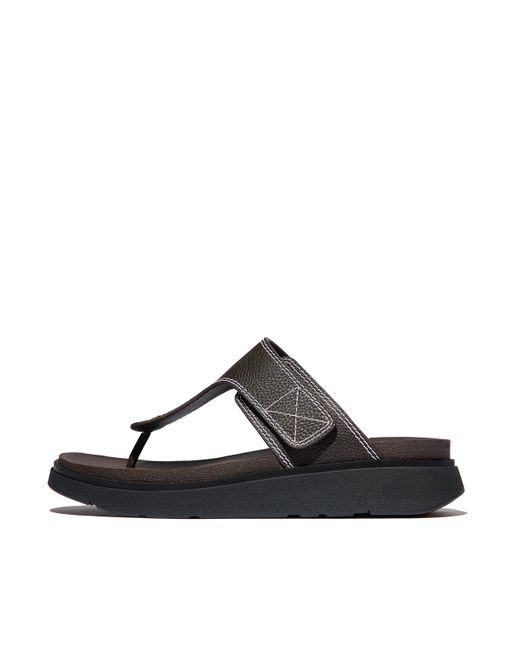Fitflop Black Gen-ff Mens Stitch-detail Tumbled-leather Toe-post Sandals for men