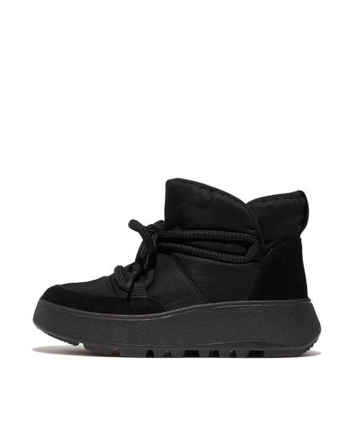 Fitflop Black F-Mode Water-Resistant Fleece-Lined Mesh Flatform Laced Booties Boots 8 M (B) Eva/Fleece/Lace