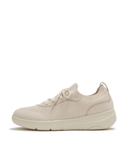 Fitflop Natural Super-Q Crystal-Trim Knit Slip-On Laced Trainers Polyester