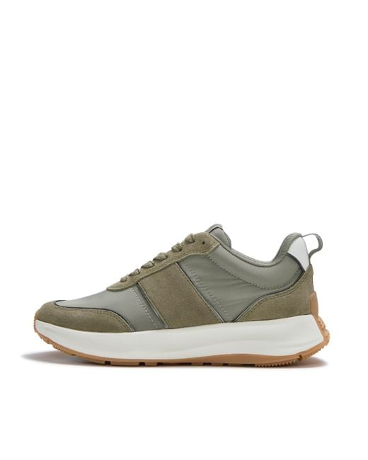 Fitflop Brown F-Mode Flow Metallic Suede Trainers Polyester/Pu/Suede, /Sage, Size: Uk