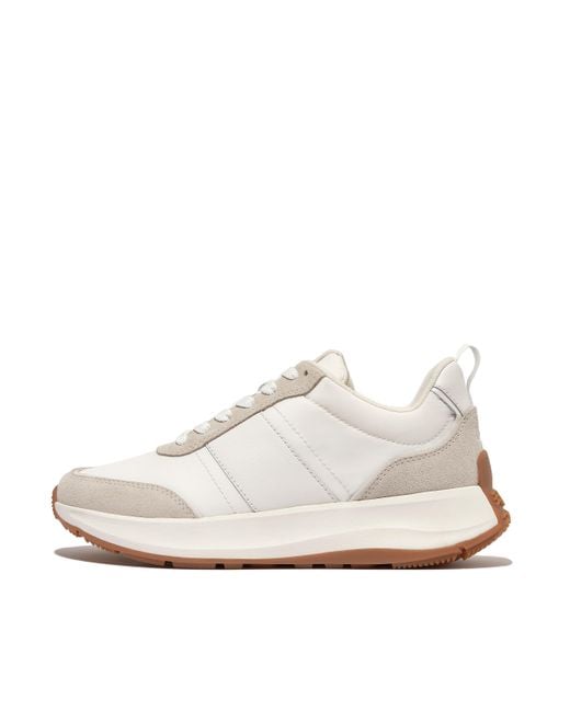 Fitflop White F-Mode Flow Fabric/Suede/Leather Flatform Trainers