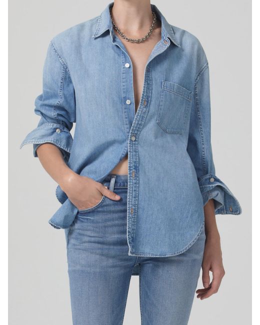 Citizens Of Humanity Kayla Shrunken Shirt In Indigo In Blue Lyst UK