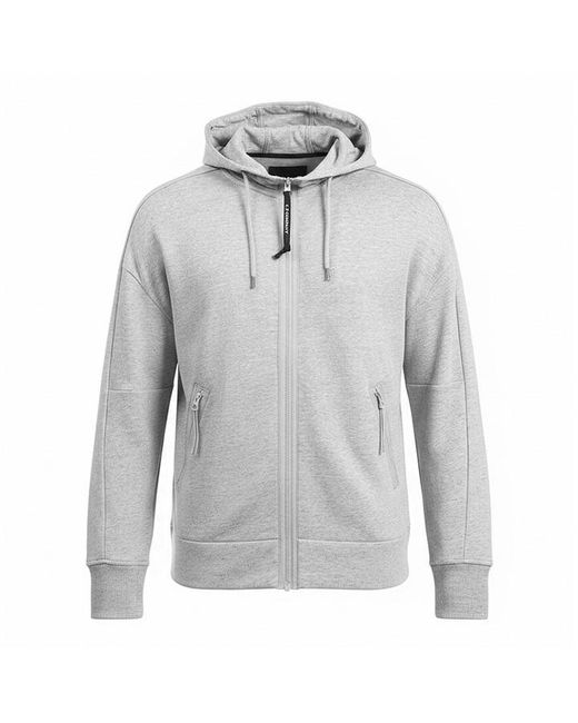 C P Company Gray Diagonal Raised Fleece Lens Zip Hoodie for men