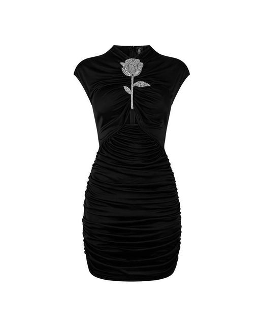 David Koma Black Rose Chest Mini Dress