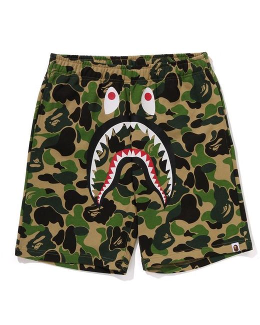 A Bathing Ape Green Shark Fleece Jogger Shorts for men