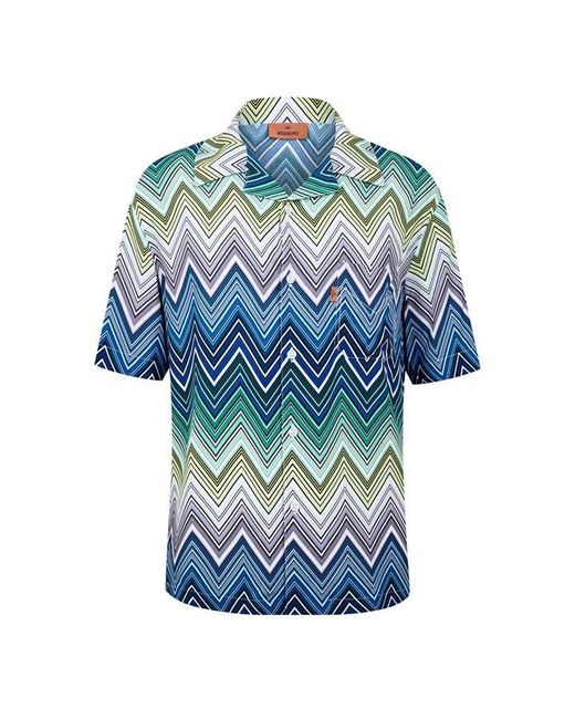 Missoni Blue Zigzag Short-sleeved Shirt for men