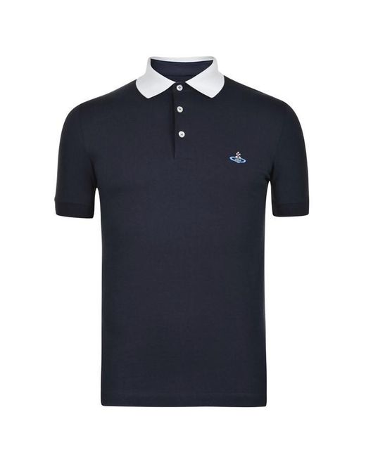Vivienne Westwood Black Plain Cotton Contrasting Collar Polo Shirt for men