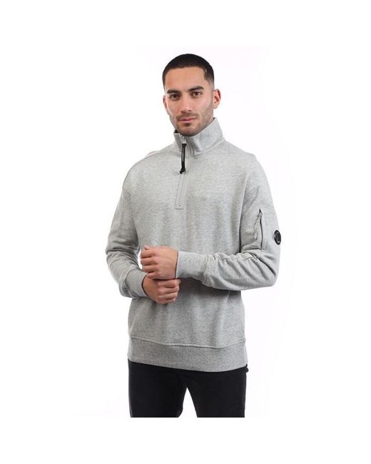 C P Company Gray Diagonal Raised Fleece Half-Zip Sweatshirt for men