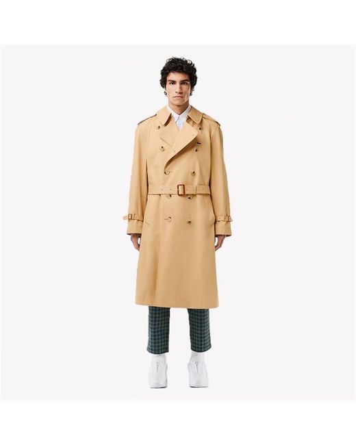 Lacoste Metallic Water-Resistant Double-Breasted Belted Trench Coat for men