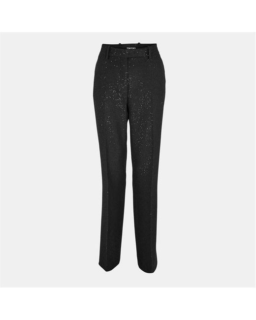 Tom Ford Black Sequined Wool Blend Crepe Tailored Trouser